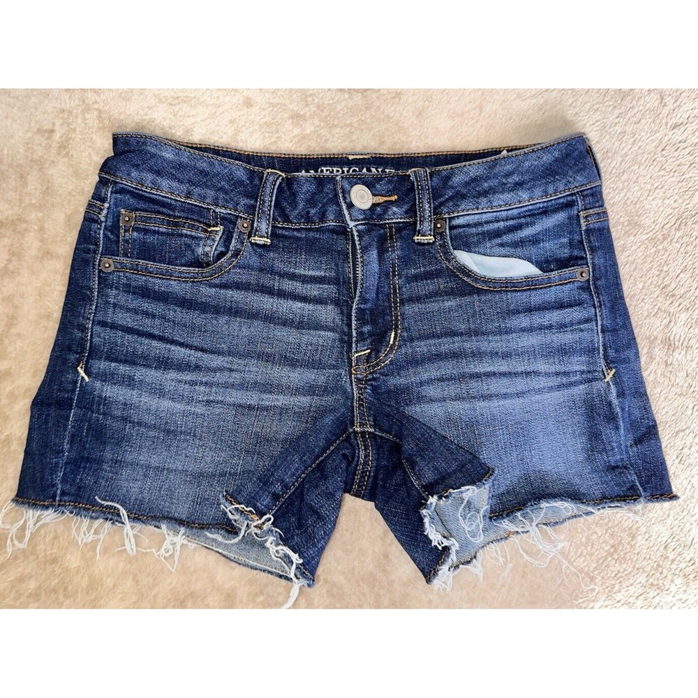 American Eagle Outfitters Jean Shorts Size 6 Dark Wash Blue Cutoffs SuperStretch